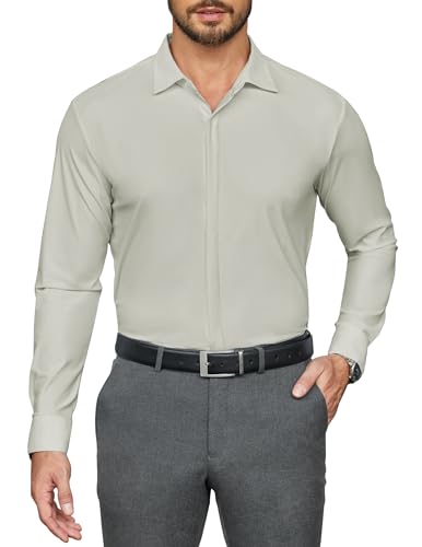 COOFANDY Herren-Hemd, langärmelig, einfarbig, Stretch, knitterfrei, formell, Business, Button-Down-Shirt, Beige, XL von COOFANDY