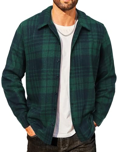COOFANDY Herren Hemd Flanell Kariertes Trachtenhemd Langarm Regular Fit Baumwolle Arbeits Freizeit Holzfällerhemd Navy blau & Grün XXL von COOFANDY