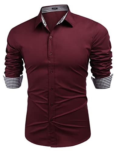COOFANDY Herren Hemd Freizeithemd Langarm Baumwolle Comfort fit Business Hemden Weinrot M von COOFANDY
