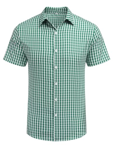 COOFANDY Herren Hemd Kariertes Kurzarm Freizeithemd Casual Regular Fit Button Down Trachtenhemd Grün M von COOFANDY