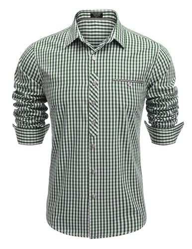 COOFANDY Herren Hemd Kariertes-Langarm-Hemd Trachtenhemd Karohemden Freizeithemd Kariertes Hemd Langarm Button down Shirt Baumwollhemd mit Kent-Kragen Arbeitshemd Dunkelgrün XL von COOFANDY