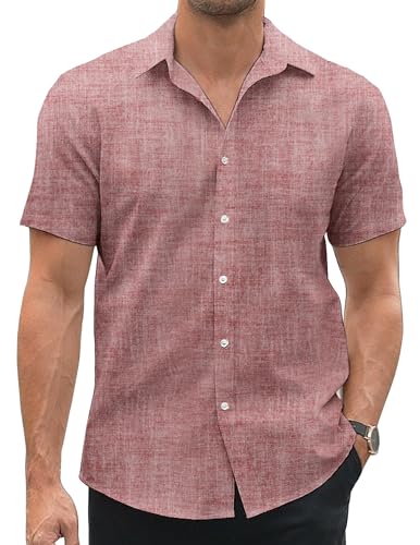 COOFANDY Herren Hemd Kurzarm Baumwolle Sommer Freizeithemd Regular Fit Oxford Hemd Herren Strand Party Urlaub Hochzeit Business Casual Hemd Weinrot S von COOFANDY