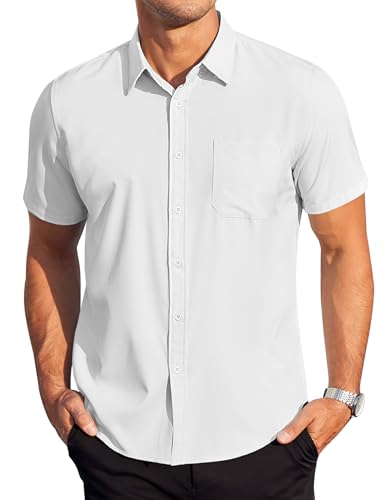 COOFANDY Herren Hemd Kurzarm Business Hemden mit Tasche Regular Fit Freizeithemd Einfarbig Formales Hemd Weiß 3XL von COOFANDY