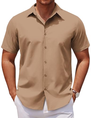COOFANDY Herren Hemd Kurzarm Businesshemd Kurzarmhemd Freizeithemd Arbeitshemd Sommerhemd Button Down Anzug Hemd Atmungsaktive Shirts Khaki S von COOFANDY
