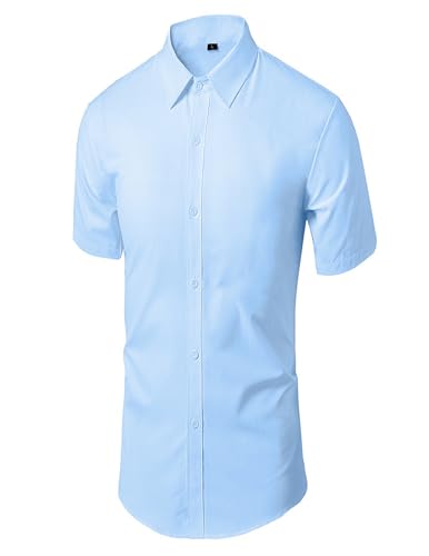 COOFANDY Herren Hemd Kurzarm Freizeithemd Businesshemd Casual Regular Fit Shirt Strand Hemd Kurzarmhemd Hemd mit Brusttasche Blau Druck XS von COOFANDY