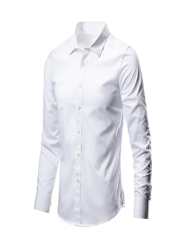 COOFANDY Herren Hemd Kurzarm Freizeithemd Businesshemd Casual Regular Fit Shirt Strand Hemd Kurzarmhemd Hemd mit Brusttasche Weiß L von COOFANDY