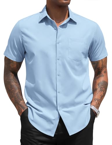 COOFANDY Hemd Herren Kurzarm Freizeit Herrenhemd Kurzarm Businesshemd Kurzarmhemden für Herren Hemden Sommer Casual Regular Fit Oberhemden Hellblau M von COOFANDY