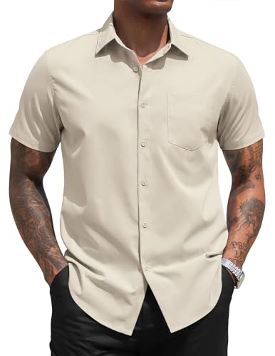 COOFANDY Herren Hemd Kurzarm Freizeithemd Businesshemd Kurzarmhemd Modische Herrenhemden Kurzarm Regular Fit Bügelfreies Sommerhemd mit Brusttasche Khaki XXL COOFANDY Herren Hemd Kurzarm Freizeithemd Businesshemd Kurzarmhemd Modische Herrenhemden Kurzarm Regular Fit Bügelfreies Sommerhemd mit Brusttasche Khaki XXL von COOFANDY