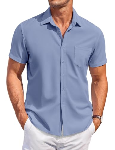 COOFANDY Herren Hemd Kurzarm Freizeithemd Businesshemd Sommer Hemd Casual Regular Fit Shirt Strand Hemd Kurzarmhemd Button Down Hemd mit Tasche Navyblau L von COOFANDY