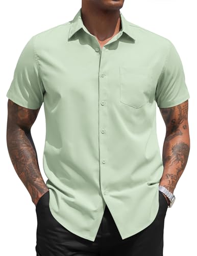 COOFANDY Herren Hemd Kurzarm Freizeithemd Businesshemden Kurzarmhemden Formelle Hemden Männer Klassisch Regular Fit Hemden Einfarbig Anzughemd mit Brusttasche Hellgrün S von COOFANDY
