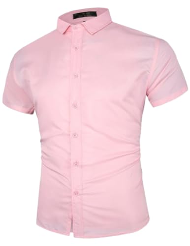 COOFANDY Herren Hemd Kurzarm Freizeithemd Casual Regular Fit Shirt Businesshemd Strand Hemd Kurzarmhemd Hemd Blass Rosa XL von COOFANDY