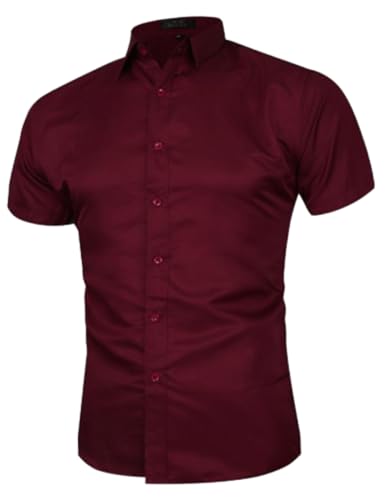 COOFANDY Herren Hemd Kurzarm Freizeithemd Casual Regular Fit Shirt Businesshemd Strand Hemd Kurzarmhemd Hemd Rot XXL von COOFANDY