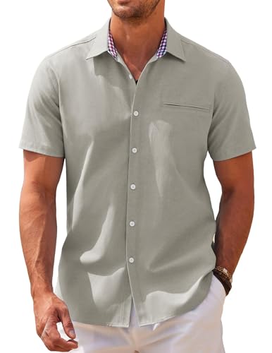 COOFANDY Herren Hemd Kurzarm Freizeithemd Kleiderhemd Oxford Hemd Arbeit Sommer Herrenhemd Kurzarm Lässige Hemden mit Karokragen Kleid Khaki S von COOFANDY