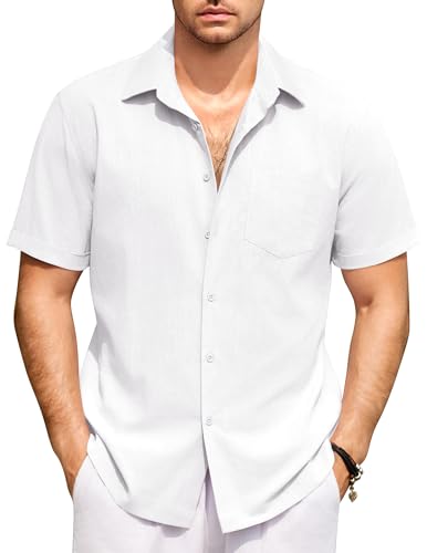 COOFANDY Herren Hemd Kurzarm Freizeithemd Leinenhemd Baumwoll Sommerhemd Herrenhemd Kurzarm Kurzarmhemd Button Down Strand Hemd mit Brusttasche Weiß XXL COOFANDY Herren Hemd Kurzarm Freizeithemd Leinenhemd Baumwoll Sommerhemd Herrenhemd Kurzarm Kurzarmhemd Button Down Strand Hemd mit Brusttasche Weiß XXL von COOFANDY