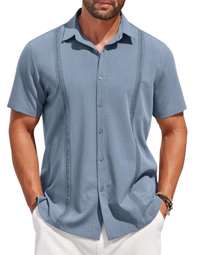 COOFANDY Herren Hemd Kurzarm Freizeithemd Sommerhemd Strandhemden Regular Fit Casual Urlaubshemd Button Down Einfarbig Blau XXL von COOFANDY