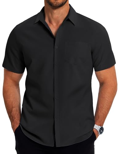 COOFANDY Herren Hemd Kurzarm Freizeithemden Sommerhemd Kurzarmhemd Regular fit Business Hemd Bügelfrei Herrenhemden Kurzarm mit Brusttasche Schwarz M von COOFANDY