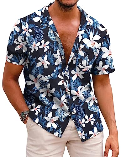 COOFANDY Herren Hemd Kurzarm Hawaii Hemd Männer Kurzarmhemd Baumwolle Hawaiihemd Bügelfrei Sommerhemd Blumen Shirt Strandhemd Urlaubshmd Button Down Hemden for Herren A-Schwarz M von COOFANDY