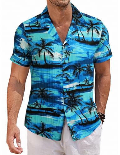 COOFANDY Hemd Herren Kurzarm Sommer Freizeithemd Kuban Kragen Männer Kurzarmhemd Gestreiftes Haiwaiihemd Guayabera Shirt Kokospalme Blau M COOFANDY Hemd Herren Kurzarm Sommer Freizeithemd Kuban Kragen Männer Kurzarmhemd Gestreiftes Haiwaiihemd Guayabera Shirt Kokospalme Blau M von COOFANDY