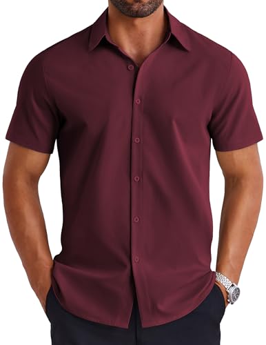 COOFANDY Herren Hemd Kurzarm Hemden Männer Shirts Formales Business Kurzarm Hemden Sommer Shirts Dunkelrot XXL von COOFANDY