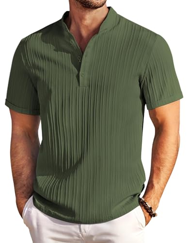 COOFANDY Henley Hemd Herren Kurzarm Sommerhemd mit Stehkragen Kurzarm Strand Textured Herrenhemd Armee Grün XXL COOFANDY Henley Hemd Herren Kurzarm Sommerhemd mit Stehkragen Kurzarm Strand Textured Herrenhemd Armee Grün XXL von COOFANDY