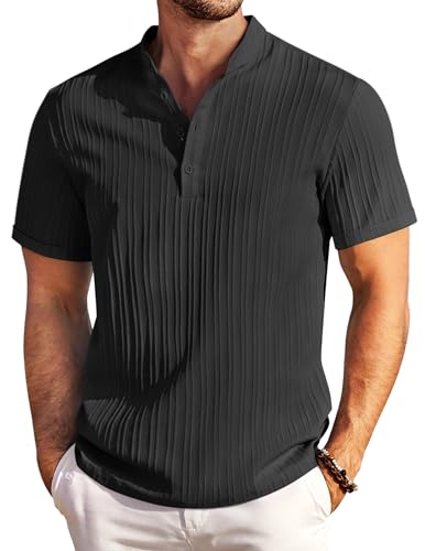 COOFANDY Henley Hemd Herren Kurzarm Sommerhemd mit Stehkragen Kurzarm Strand Textured Herrenhemd Schwarz 3XL COOFANDY Henley Hemd Herren Kurzarm Sommerhemd mit Stehkragen Kurzarm Strand Textured Herrenhemd Schwarz 3XL von COOFANDY