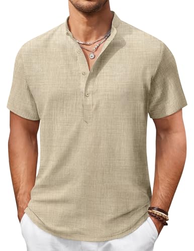 COOFANDY Herren Hemd Kurzarm Sommer Henley Shirt Leichtes Sommerhemd Freizeit Urlaub Strandhemd Henley Hemd Männer Kurzarm Knopfleiste Shirt Casual Regular Fit Beach Shirts Helles Khaki XXL COOFANDY Herren Hemd Kurzarm Sommer Henley Shirt Leichtes Sommerhemd Freizeit Urlaub Strandhemd Henley Hemd Männer Kurzarm Knopfleiste Shirt Casual Regular Fit Beach Shirts Helles Khaki XXL von COOFANDY
