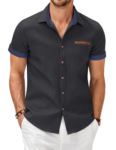 COOFANDY Herren Hemd Kurzarm Jeanshemd Sommer Hemden Denimhemd Slim Fit T Shirt Cowboy-Style Herrenhemden Sommerhemd Freizeithemden für Herren Dunkelgrau B XL COOFANDY Herren Hemd Kurzarm Jeanshemd Sommer Hemden Denimhemd Slim Fit T Shirt Cowboy-Style Herrenhemden Sommerhemd Freizeithemden für Herren Dunkelgrau B XL von COOFANDY