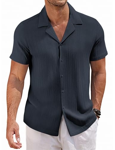COOFANDY Herren Kurzarmhemd Kuba Kragen Hemd Kurzarm Casual Freizeithemd Männer Haiwaiihemd Gestreiftes Guayabera Shirt Blau Violett L COOFANDY Herren Kurzarmhemd Kuba Kragen Hemd Kurzarm Casual Freizeithemd Männer Haiwaiihemd Gestreiftes Guayabera Shirt Blau Violett L von COOFANDY