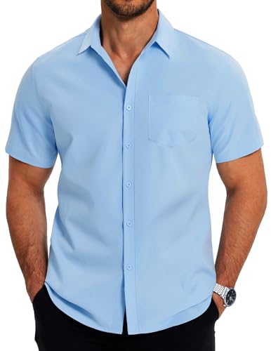 COOFANDY Herren Hemd Kurzarm Leichtes Sommerhemd Bügelleichte Büro Business Hemd Kurzarmhemd Herrenhemden Kurzarm Freizeithemd Regular Fit Hellblau M von COOFANDY