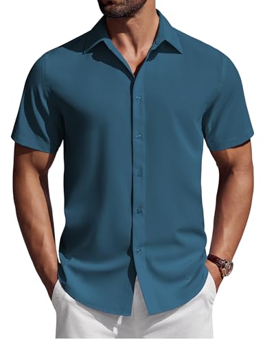 COOFANDY Herren Hemd Kurzarm Leichtes Sommerhemd Freizeithemd Button Down Business Casual Hemden Männer Arbeitshemd Kurzarmhemd Seeblau XL von COOFANDY