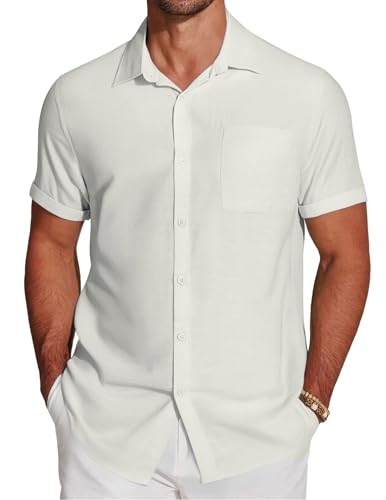 COOFANDY Herren Hemd Kurzarm Leichtes Sommerhemd Kurzarmhemd Männer Herrenhemd Strandhemd Weiß XXL von COOFANDY
