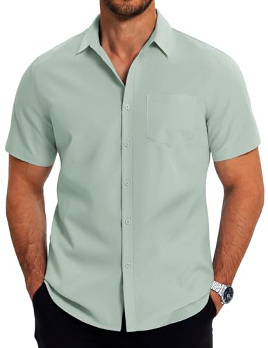 COOFANDY Herren Hemd Kurzarm Leichtes Sommerhemd Regular Fit Herrenhemden Kurzarm Büro Business Hemd Bügelleichte Hemden Männer Freizeithemd Hellgrün XXL von COOFANDY