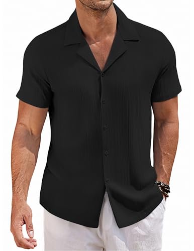 COOFANDY Herren Kurzarm Hemd Kubanischer Sommerhemd Wellenstreifen Freizeithemd Regular Fit Hawaii Hemden Männer Guayabera Shirt Schwarz XL COOFANDY Herren Kurzarm Hemd Kubanischer Sommerhemd Wellenstreifen Freizeithemd Regular Fit Hawaii Hemden Männer Guayabera Shirt Schwarz XL von COOFANDY