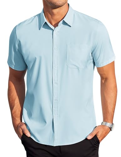COOFANDY Herren Hemd Kurzarm Regular Fit Business Hemden mit Tasche Freizeithemd Causal Sommerhemd Wasserblau L von COOFANDY