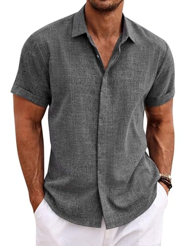COOFANDY Herren Hemd Kurzarm Sommer Freizeithemd Leinen Hemden Button down Leinenhemd dunkelgrau XXL COOFANDY Herren Hemd Kurzarm Sommer Freizeithemd Leinen Hemden Button down Leinenhemd dunkelgrau XXL von COOFANDY