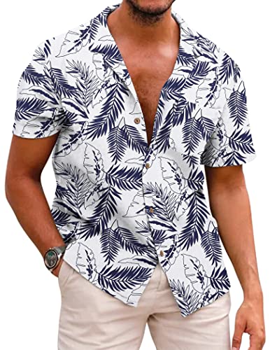COOFANDY Herren Kurzarm Hemd Sommer Hawaii Shirt Button Down Shirt Männer Urlaub Bedruckter Strandhemd XL von COOFANDY