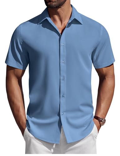 COOFANDY Herren Hemd Kurzarm Sommerhemd Freizeithemd Kurzarmhemd Slim Fit Businesshemd Arbeitshemd Formales Hemd Urlaubshemd Graublau M von COOFANDY