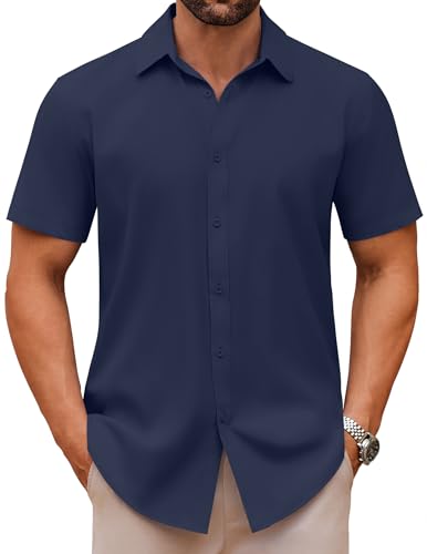 COOFANDY Kurzarmhemd Herren Businesshemd Freizeithemd Arbeitshemd Sommerhemd Slim Fit Anzug Hemd Büro Hemd Wasserdicht Herrenhemd Blau Lila XXL von COOFANDY