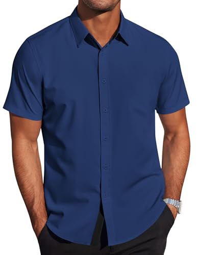 COOFANDY Herren Hemd Kurzarm Sommerhemd Kurzarmhemd Freizeithemd Regular Fit Businesshemd Herrenhemden Kurzarm Button Down Strand Hemd Marineblau XXL von COOFANDY