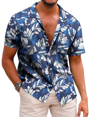 COOFANDY Herren Hemd Kurzarm Sommerhemd Kurzarmhemd Hawaii Hemd Strand Hemd Regular Fit Freizeithemden Faltenfrei Hawaii Shirt Party Hemd Reise Shirts Palmblätter-Blau und Weiß 3XL COOFANDY Herren Hemd Kurzarm Sommerhemd Kurzarmhemd Hawaii Hemd Strand Hemd Regular Fit Freizeithemden Faltenfrei Hawaii Shirt Party Hemd Reise Shirts Palmblätter-Blau und Weiß 3XL von COOFANDY