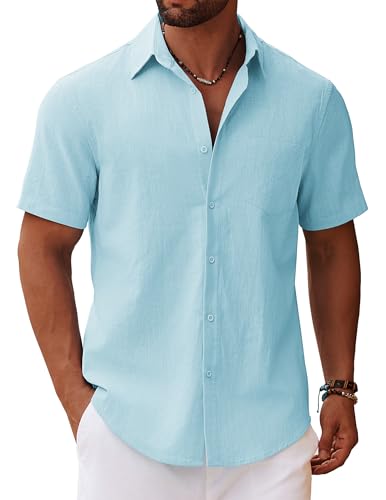 COOFANDY Herren Hemd Kurzarm Sommerhemd Leinenhemd Kurzarmhemd mit Brusttasche Freizeithemd Baumwollhemd Strandhemd Männer Hemden Kurzarm Basic Shirt Hellblau XL COOFANDY Herren Hemd Kurzarm Sommerhemd Leinenhemd Kurzarmhemd mit Brusttasche Freizeithemd Baumwollhemd Strandhemd Männer Hemden Kurzarm Basic Shirt Hellblau XL von COOFANDY