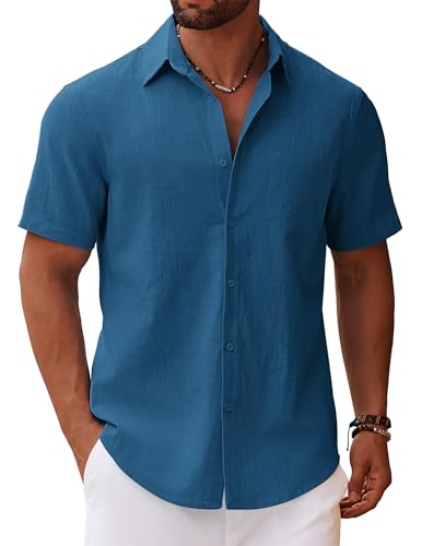 COOFANDY Herren Hemd Kurzarm Sommerhemd Leinenhemd Kurzarmhemd mit Brusttasche Freizeithemd Baumwollhemd Strandhemd Männer Hemden Kurzarm Basic Shirt Marineblau L COOFANDY Herren Hemd Kurzarm Sommerhemd Leinenhemd Kurzarmhemd mit Brusttasche Freizeithemd Baumwollhemd Strandhemd Männer Hemden Kurzarm Basic Shirt Marineblau L von COOFANDY