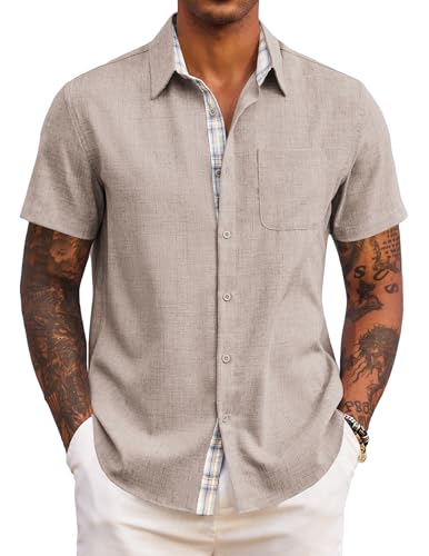COOFANDY Herren Hemd Kurzarm Leichtes Sommerhemd Strandhemd für Männer Modische Freizeit Herrenhemd mit Brusttasche Strand Sommer Hemden Khaki XXL COOFANDY Herren Hemd Kurzarm Leichtes Sommerhemd Strandhemd für Männer Modische Freizeit Herrenhemd mit Brusttasche Strand Sommer Hemden Khaki XXL von COOFANDY