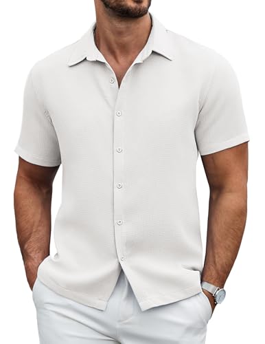 COOFANDY Herren Hemd Kurzarm Waffel Freizeithemd Textured Sommerhemd Regular Fit Hemden Basic Shirt COOFANDY Herren Hemd Kurzarm Waffel Freizeithemd Textured Sommerhemd Regular Fit Hemden Basic Shirt von COOFANDY