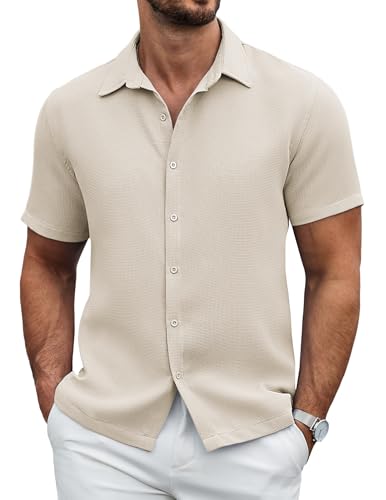 COOFANDY Herren Hemd Kurzarm Waffelhemd Regular Fit Freizeithemd Textured Hemden Einfarbig Sommerhemd Basic Shirt Mondgrau XXL COOFANDY Herren Hemd Kurzarm Waffelhemd Regular Fit Freizeithemd Textured Hemden Einfarbig Sommerhemd Basic Shirt Mondgrau XXL von COOFANDY