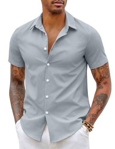 COOFANDY Kurzarmhemd Herren Hemd Kurzarm Sommer Business Hemd Strandhemd Einfarbig Freizeithemd Sommerhemd Herrenhemd Kurzarm Basic Shirt Hellblau 2XL von COOFANDY