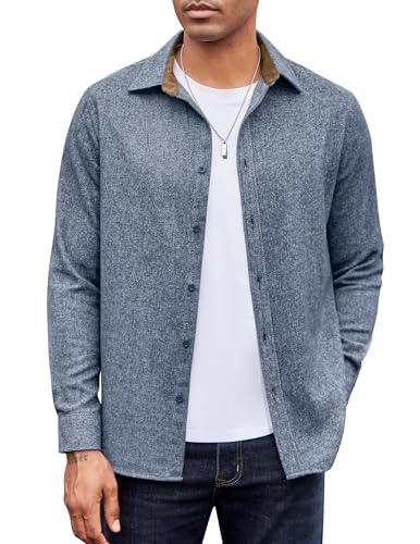 COOFANDY Herren Cord Hemd Langarm Baumwolle Warm Casual Freizeithemden Button Down Hemdjacke Blau L von COOFANDY