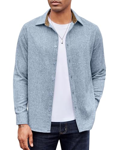 COOFANDY Herren Cord Hemd Langarm Baumwolle Warm Casual Freizeithemden Button Down Hemdjacke Graublau M von COOFANDY