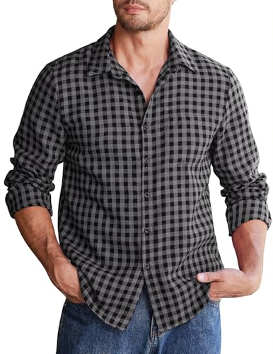 COOFANDY Herren Hemd Langarm Baumwolle Kariertes Freizeithemd Männer Regular Fit Casual Langarmhemd Basic Karo Shirt Schwarz-Grau XL COOFANDY Herren Hemd Langarm Baumwolle Kariertes Freizeithemd Männer Regular Fit Casual Langarmhemd Basic Karo Shirt Schwarz-Grau XL von COOFANDY