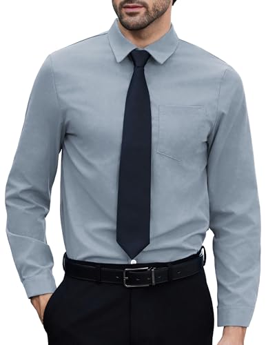 COOFANDY Herren Hemd Langarm Bügelfreie Business Hemden Freizeithemden für Herren Oberhemden Anzug Hemd Langarmhemd Herrenhemden Bügelfrei Graublau S von COOFANDY